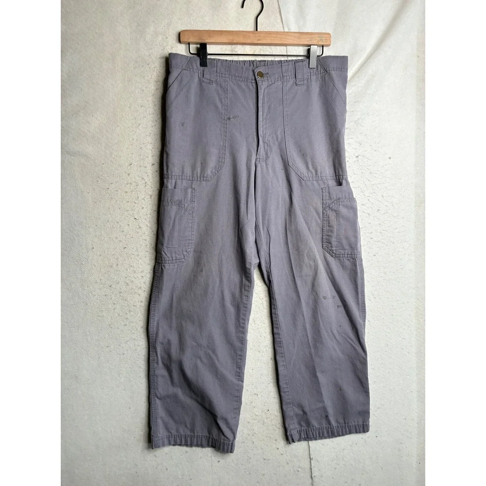 Carhartt Mens Grey Ripstop Cargo Work Pants Size Medium Elastic Waist Utility